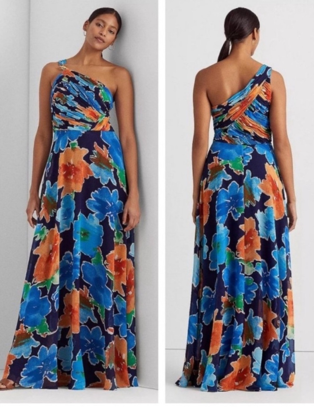 Lauren Ralph Lauren One Shoulder Floral Georgette Maxi Gown Women's Size 4